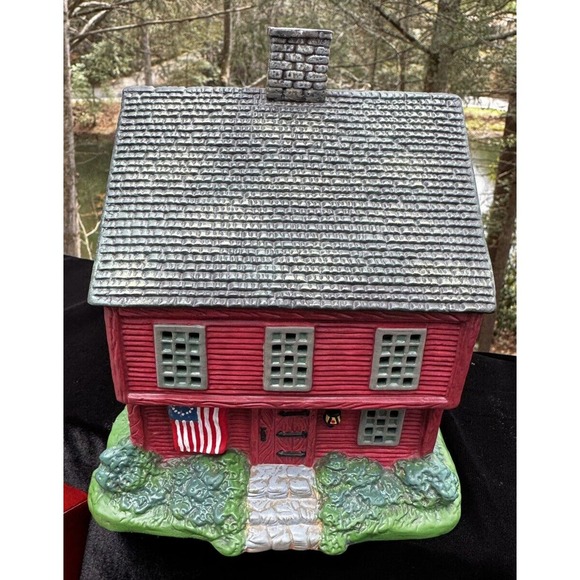 Vintage Old Stonigan 20010203 Lang & Wise Red Saltbox Porcelain House & Mailbox - Picture 7 of 12